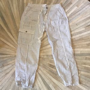 Cream and black thin stripe beach pants